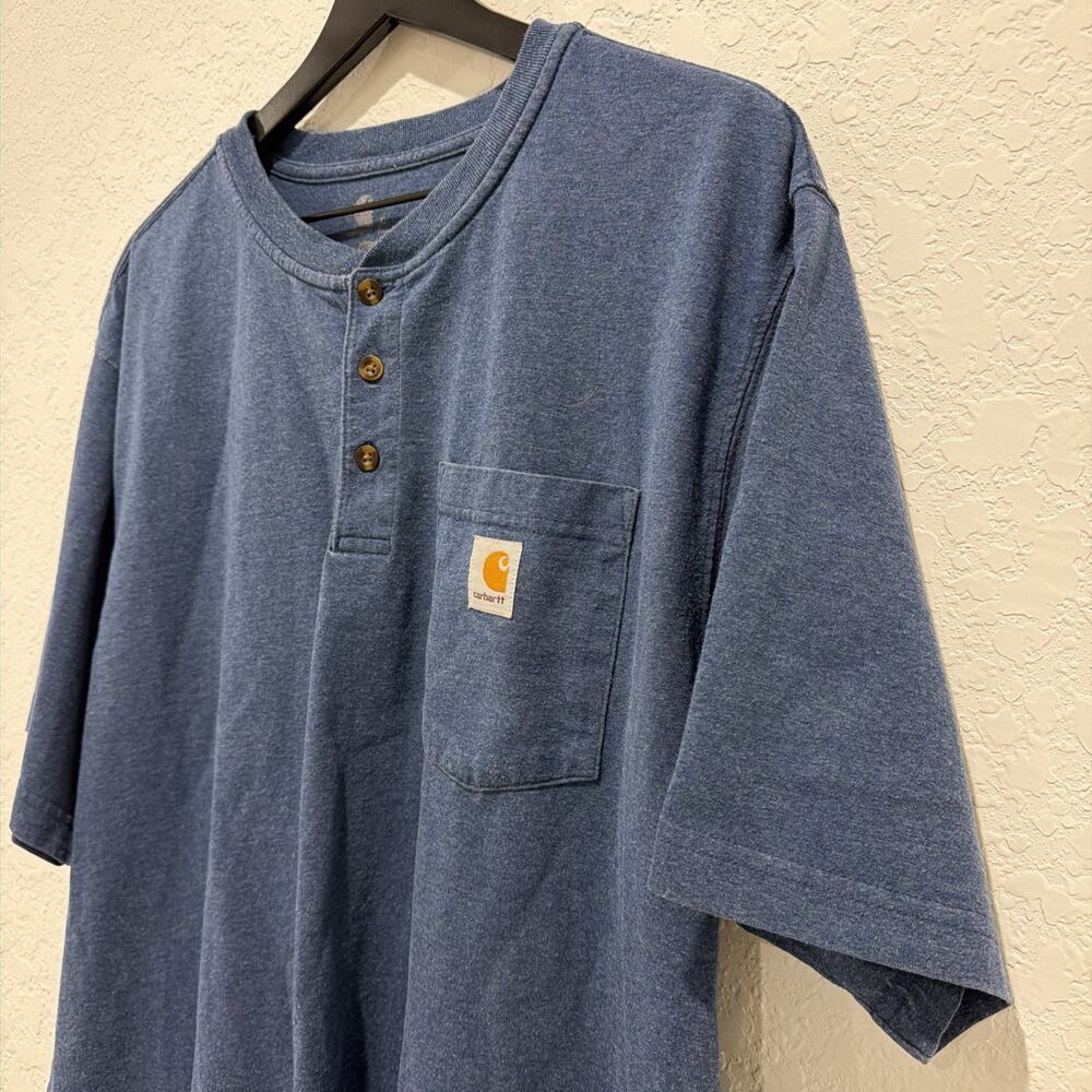 Carhartt Blue Button T-shirt Cotton Blend Size Xl - Picture 2 of 5
